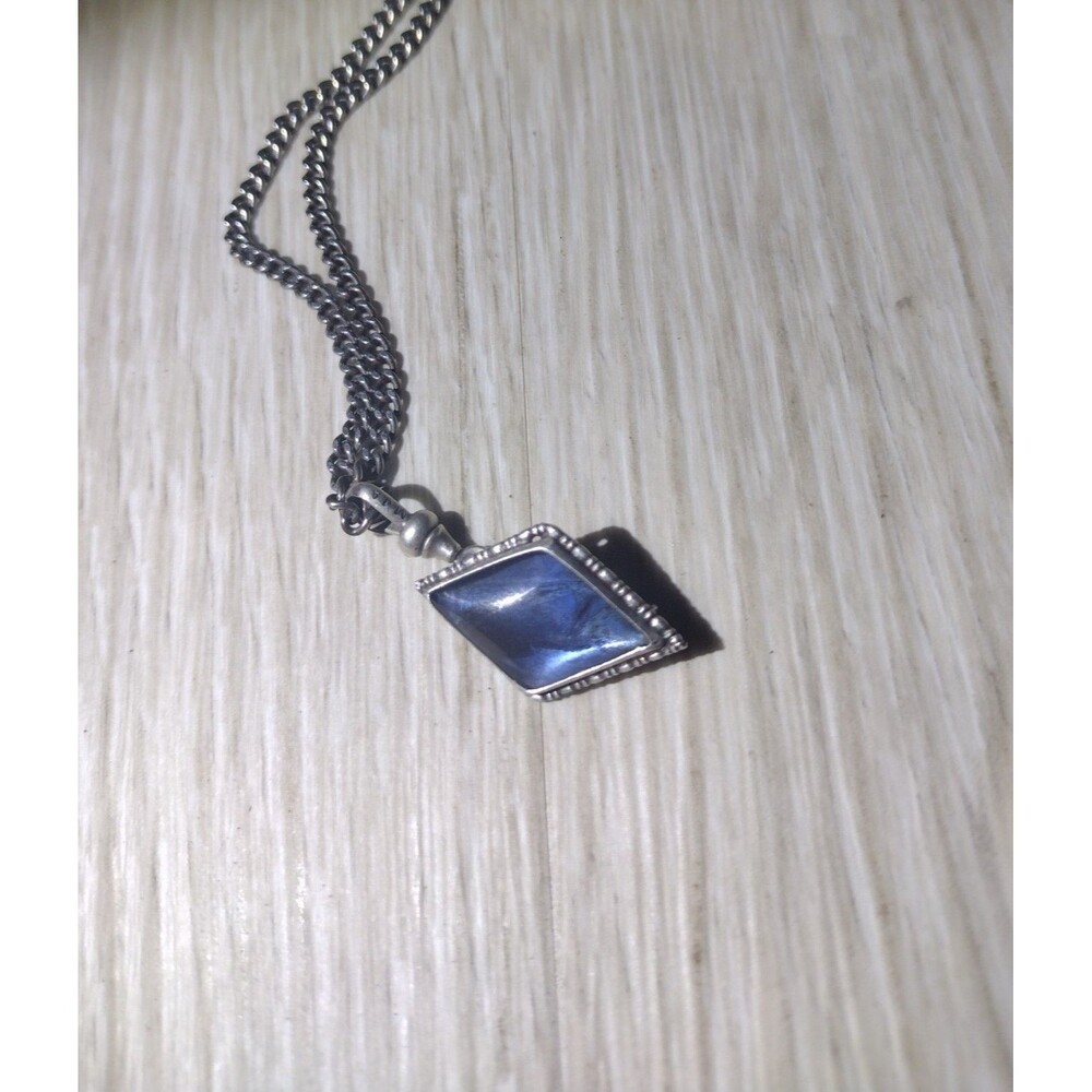 Art Deco - British Morpho Butterfly Wing Sterling Silver Diamond Shap Necklace